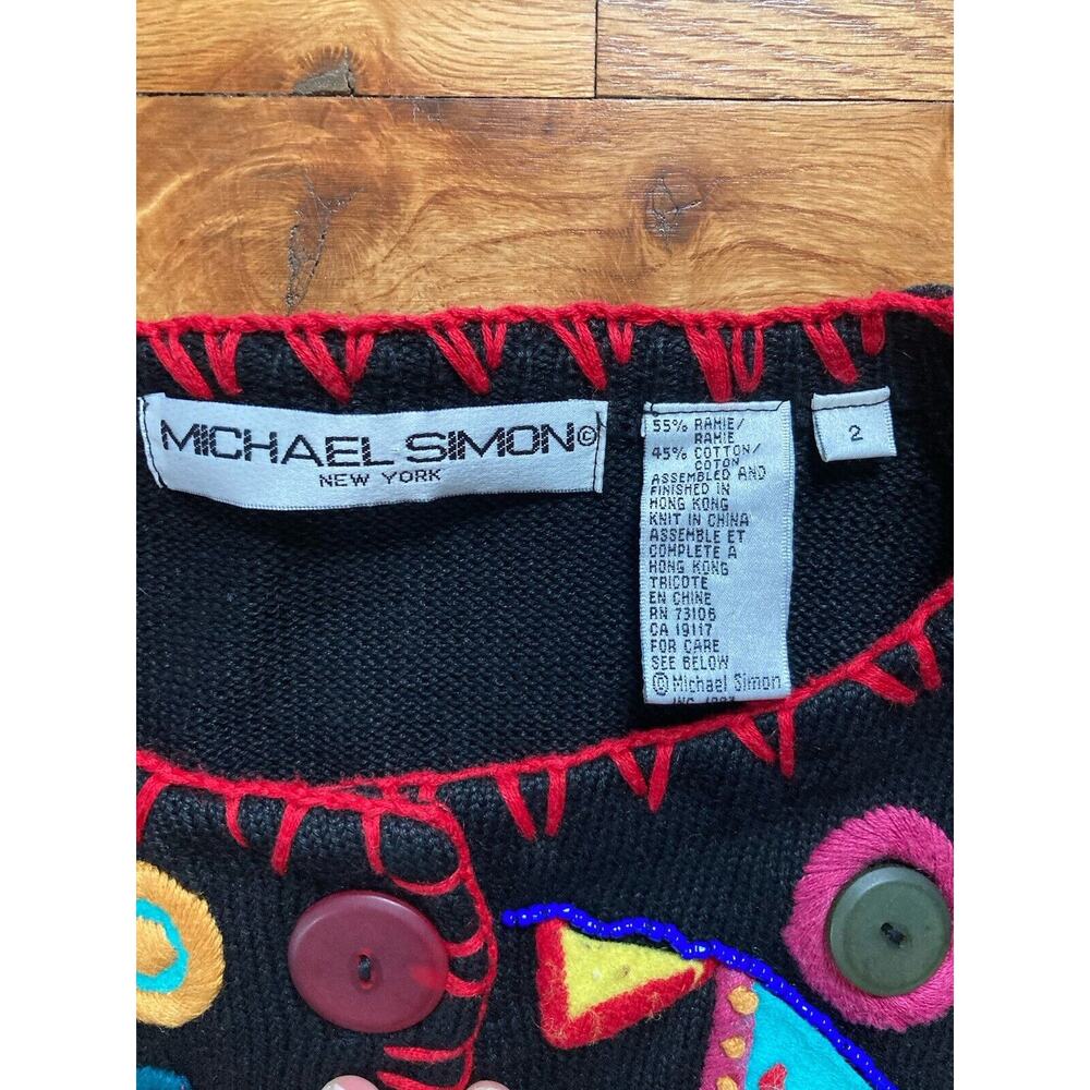 Michael Simon Vtg 1993 Embroidery Beaded Art To Wear Mrs Frizzle Sweater 2 Large - Picture 6 of 8